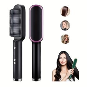 2-in-1 Electric Hair Straightener Brush Hot Comb Adjustment Heat Styling Curler Anti-Scald Comb, 2-in-1 Styling Tool For Long-Lasting Curls And Straig