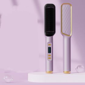 Multifunctional Anti-scald Negative Ion Straight Curling Comb (Option: Purple-EU-File transfer)