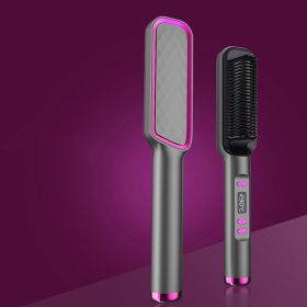 Multifunctional Anti-scald Negative Ion Straight Curling Comb (Option: Grey-US-LCD model)