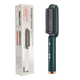 New 2 In 1 Hair Straightener Hot Comb Negative Ion Curling Tong Dual-purpose Electric Hair Brush (Option: Green-AU-With box)