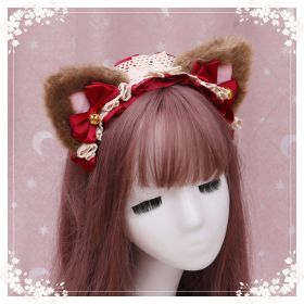 A lovely japanese Lolita hairdress, Catwoman Plush Lolita headdress, lace cat ear hair band (Option: T)