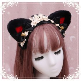 A lovely japanese Lolita hairdress, Catwoman Plush Lolita headdress, lace cat ear hair band (Option: J)