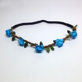 Rose Flower Headband Wreath Bridal Korean Style (Color: Blue)