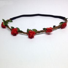 Rose Flower Headband Wreath Bridal Korean Style (Color: Red)