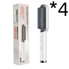 New 2 In 1 Hair Straightener Hot Comb Negative Ion Curling Tong Dual-purpose Electric Hair Brush (Option: 4pcs White-US-With box)