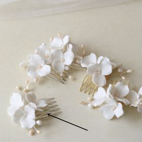 Ceramic Large Flower White Bridal Headdress (Color: Silver)