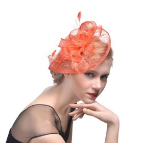 Hemp Yarn Banquet Net Top Hat Bridal Feather Hairpin (Color: Orange)