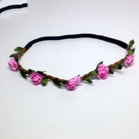 Rose Flower Headband Wreath Bridal Korean Style (Color: Pink)