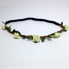 Rose Flower Headband Wreath Bridal Korean Style (Color: Beige)