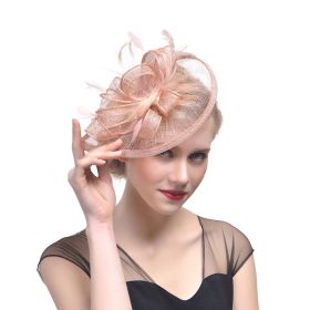 Hemp Yarn Banquet Net Top Hat Bridal Feather Hairpin (Color: Champagne)