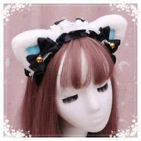 A lovely japanese Lolita hairdress, Catwoman Plush Lolita headdress, lace cat ear hair band (Option: H)