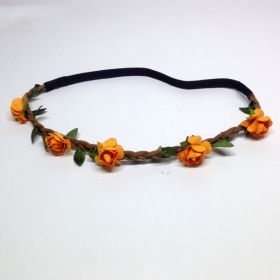 Rose Flower Headband Wreath Bridal Korean Style (Color: Orange)