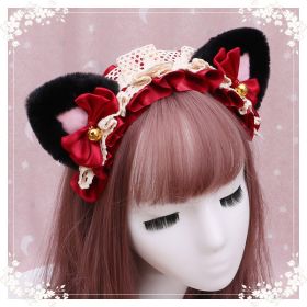 A lovely japanese Lolita hairdress, Catwoman Plush Lolita headdress, lace cat ear hair band (Option: A)