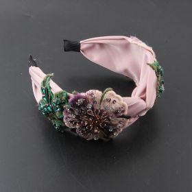 Fabric Wide-brimmed Fabric Diamond-embedded Flower Headband (Color: Pink)