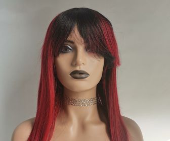 Wig Factory Real Human Hair Wig Mechanism Headgear  Hair Wig (Option: Red-18inch)