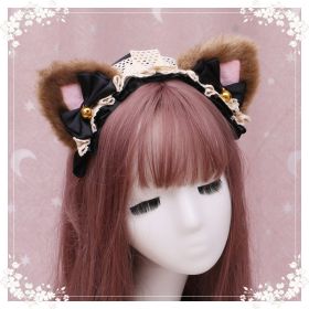 A lovely japanese Lolita hairdress, Catwoman Plush Lolita headdress, lace cat ear hair band (Option: S)