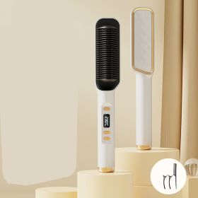 Multifunctional Anti-scald Negative Ion Straight Curling Comb (Option: White-EU-LCD model)