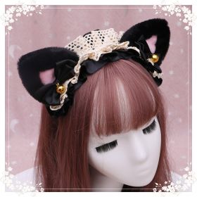 A lovely japanese Lolita hairdress, Catwoman Plush Lolita headdress, lace cat ear hair band (Option: L)